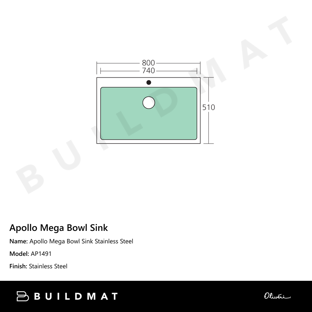 Apollo Mega Bowl Sink Stainless Steel