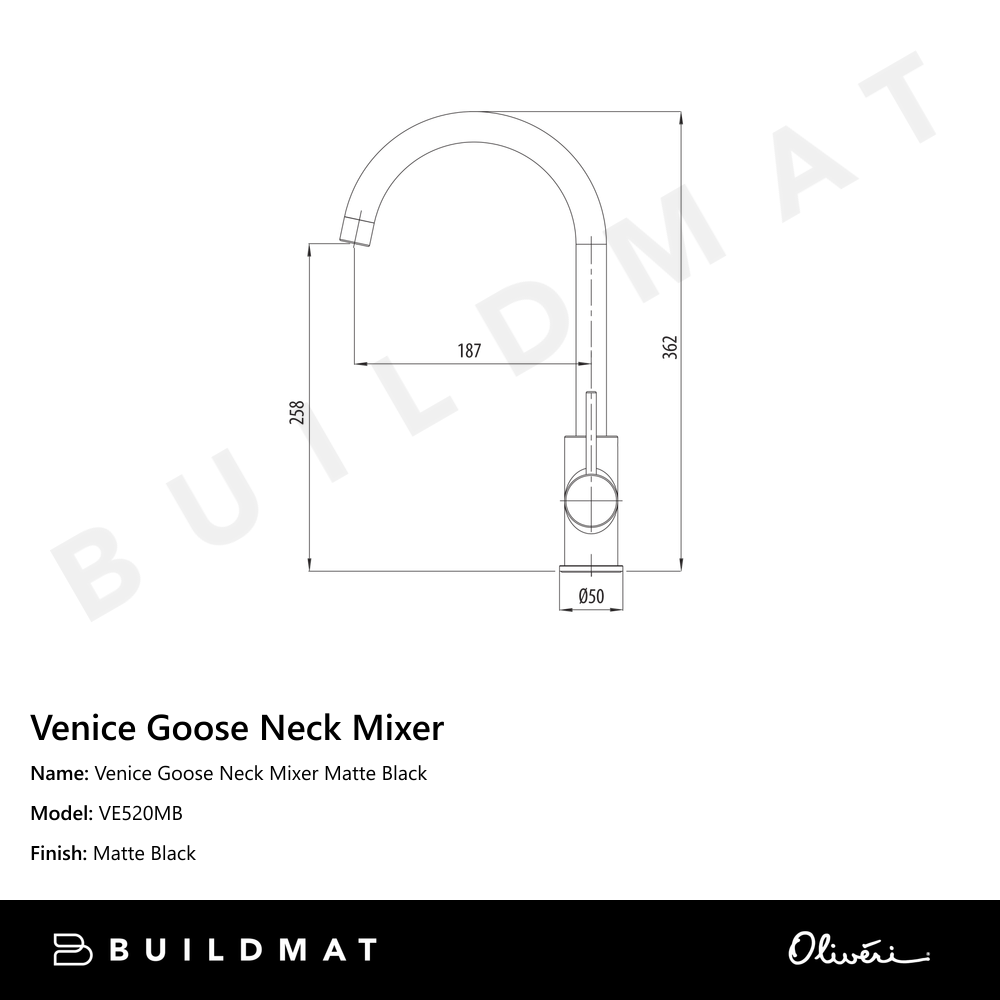 Venice Goose Neck Mixer Matte Black