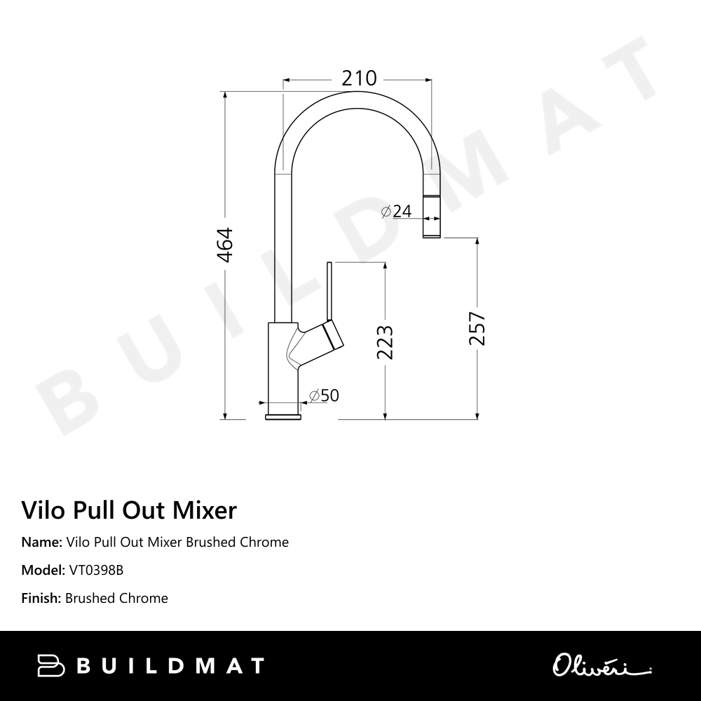 Vilo Pull Out Mixer Brushed Chrome