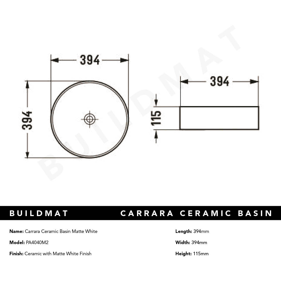 Carrara Matte White Ceramic Basin