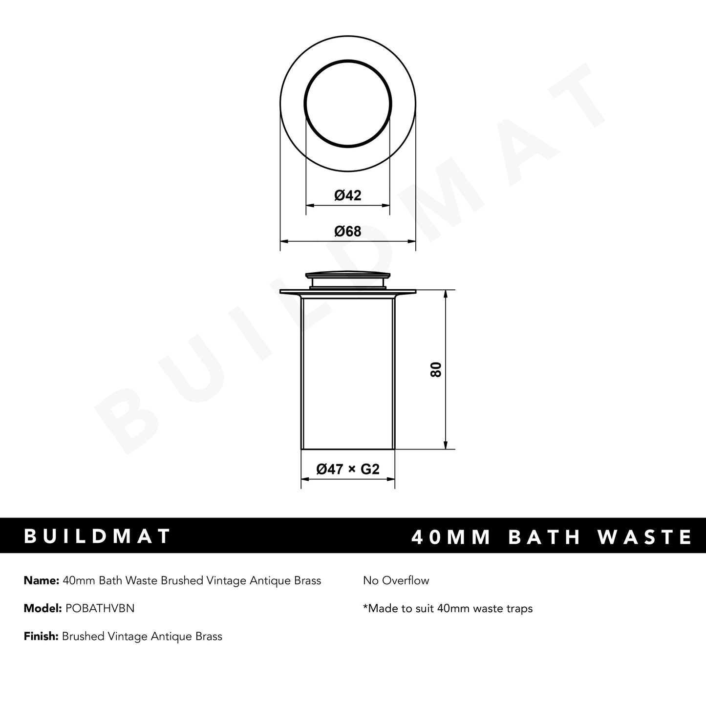 40mm Bath Waste Brushed Vintage Antique Brass