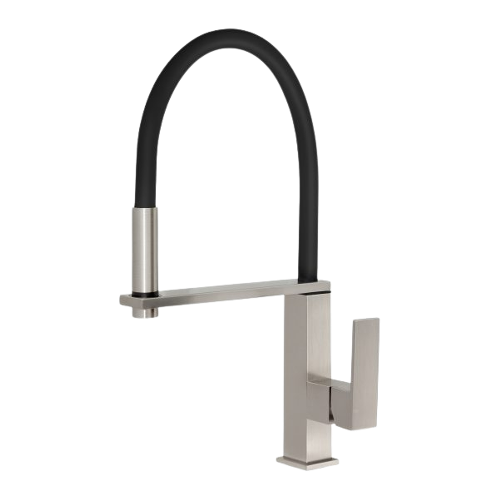 Vezz Flexible Hose Sink Mixer Square 210mm Brushed Nickel