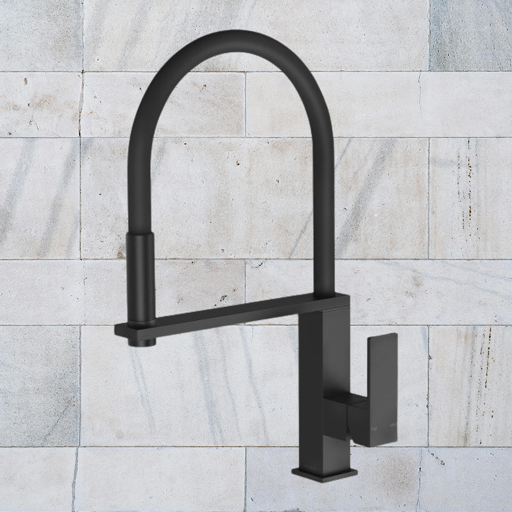 Vezz Flexible Hose Sink Mixer Square 210mm Matte Black