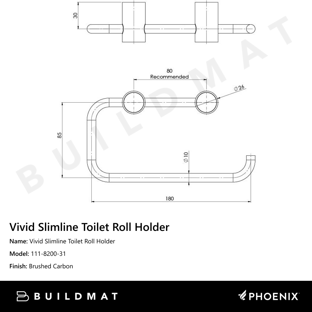 Vivid Slimline Toilet Roll Holder  Brushed Carbon