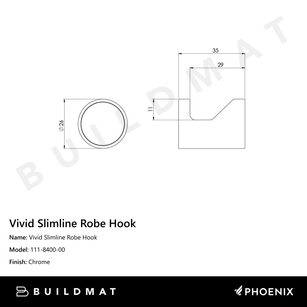 Vivid Slimline Robe Hook Chrome