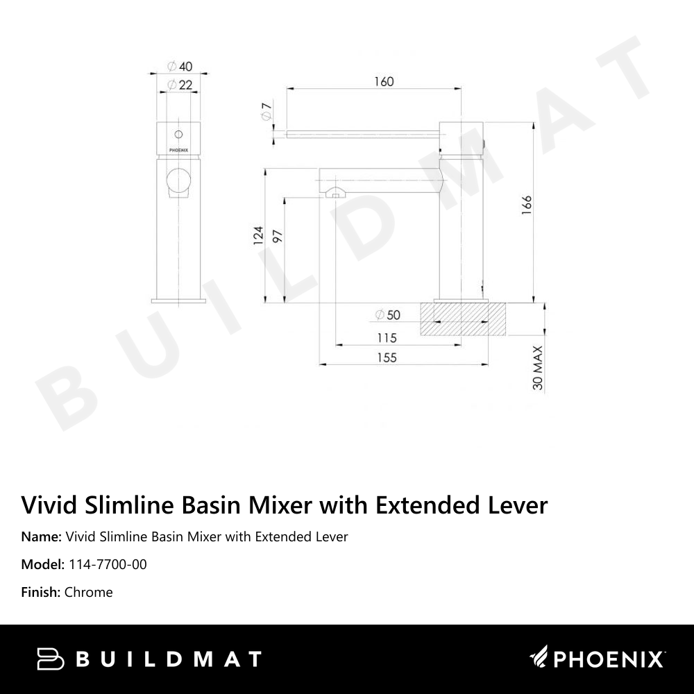 Vivid Slimline Basin Mixer with Extended Lever  Chrome