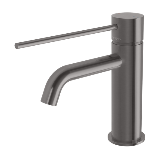 Vivid Slimline Basin Mixer Curved Outlet with Extended Lever  Brushed Carbon