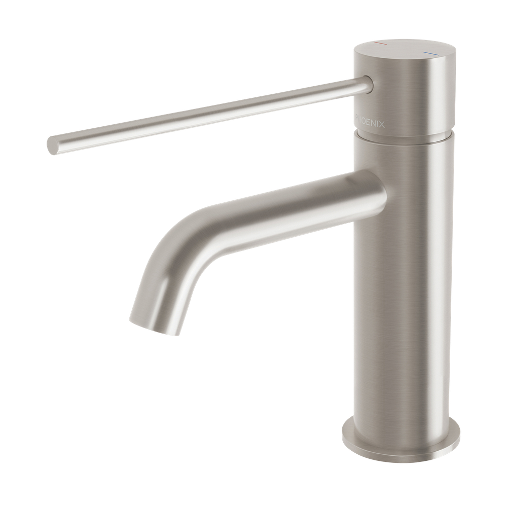 Vivid Slimline Basin Mixer Curved Outlet with Extended Lever  Brushed Nickel