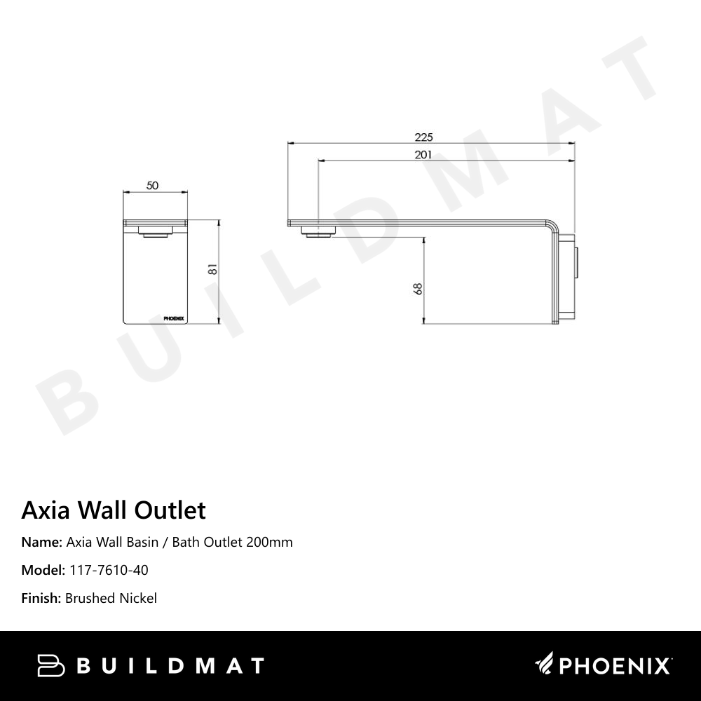 Axia Wall Basin / Bath Outlet 200mm Brushed Nickel