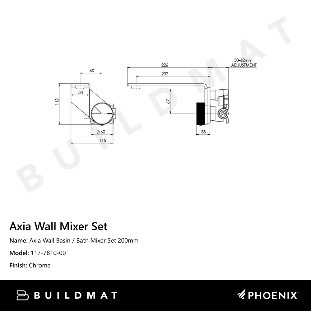 Axia Wall Basin / Bath Mixer Set 200mm Chrome