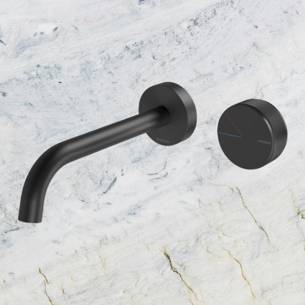 Axia Wall Basin/Bath Curved Outlet Mixer Set 180mm  Matte Black