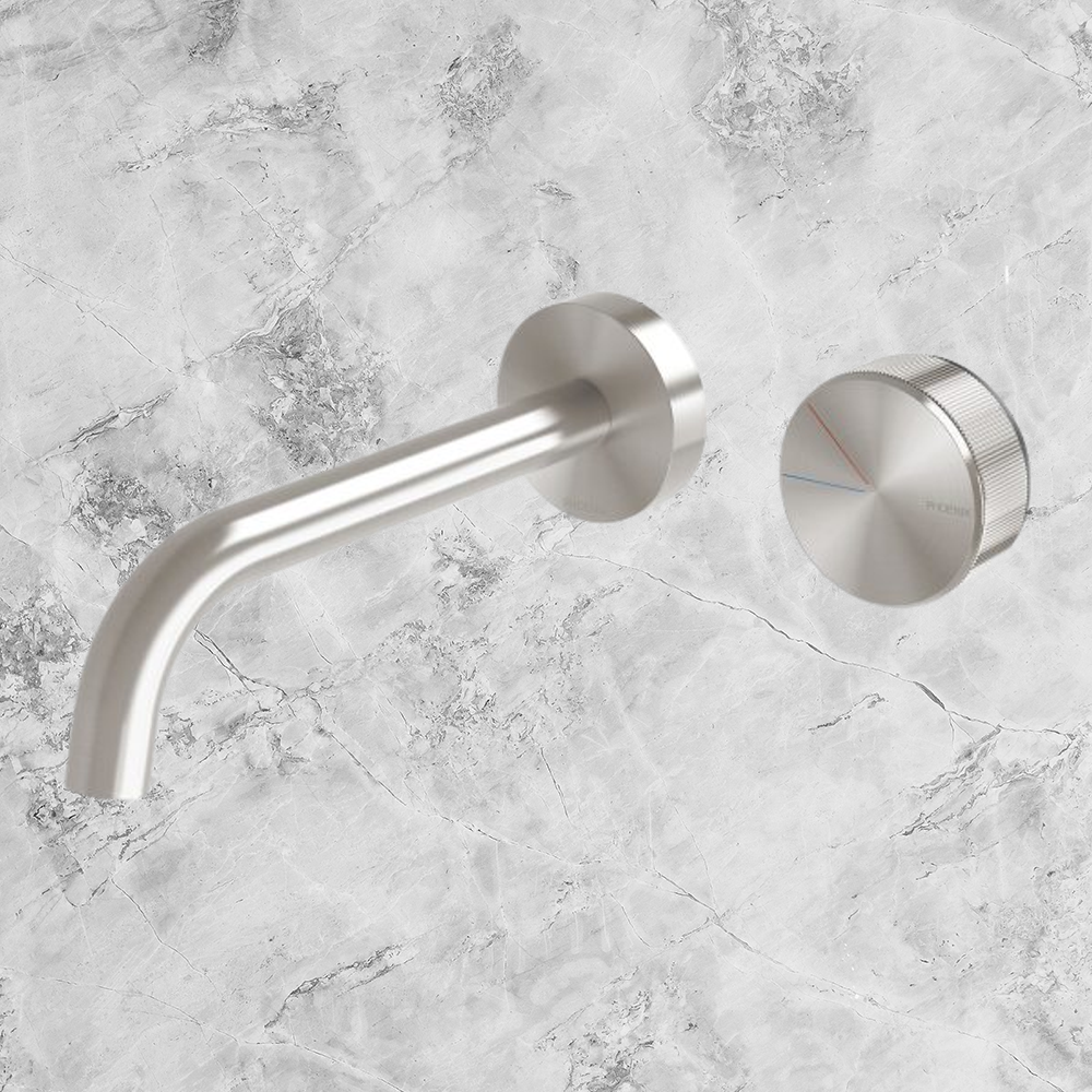 Axia Wall Basin/Bath Curved Outlet Mixer Set 180mm  Brushed Nickel