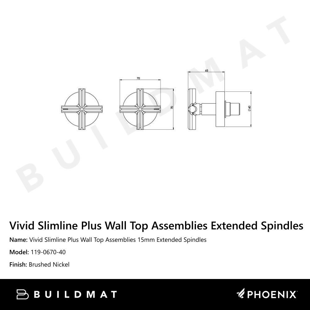 Vivid Slimline Plus Wall Top Assemblies 15mm Extended Spindles Brushed Nickel