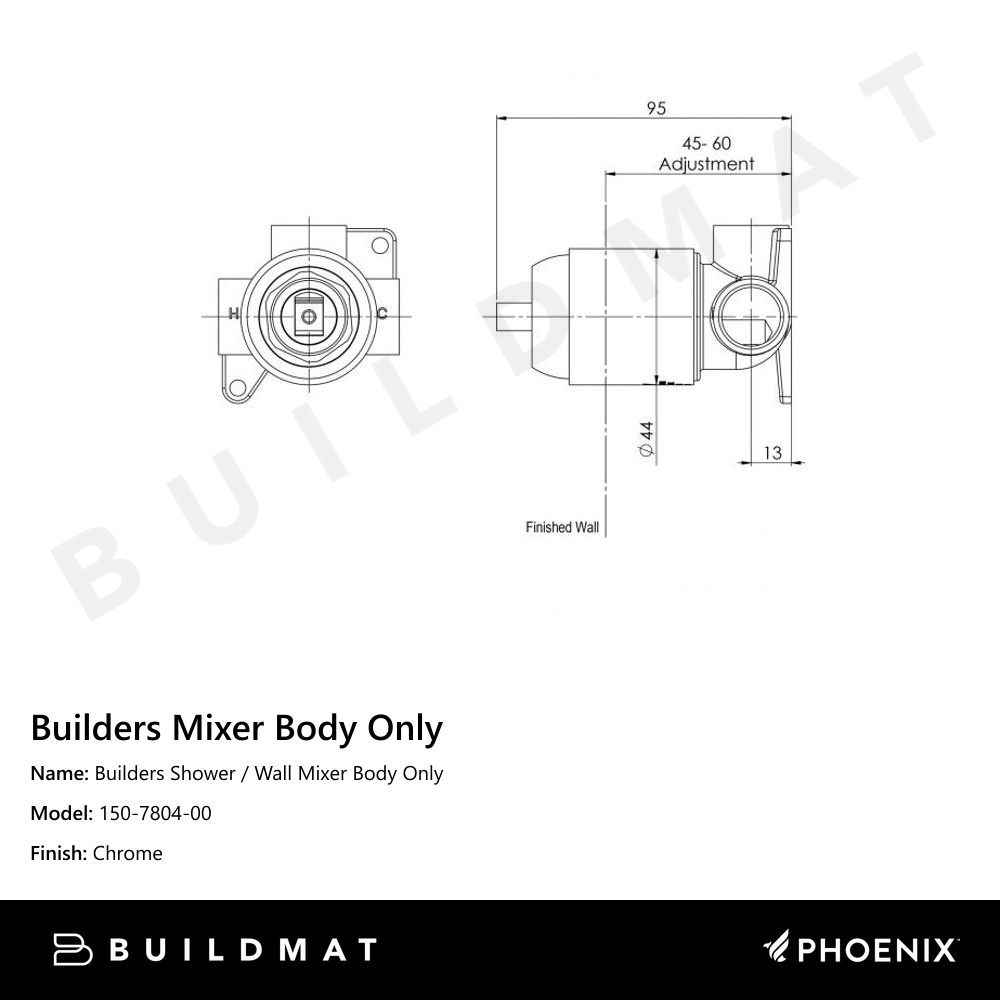 Builders Shower / Wall Mixer Body Only Chrome