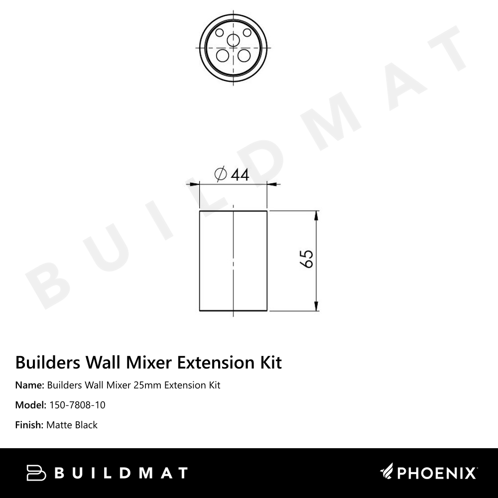 Builders Wall Mixer 25mm Extension Kit  Matte Black