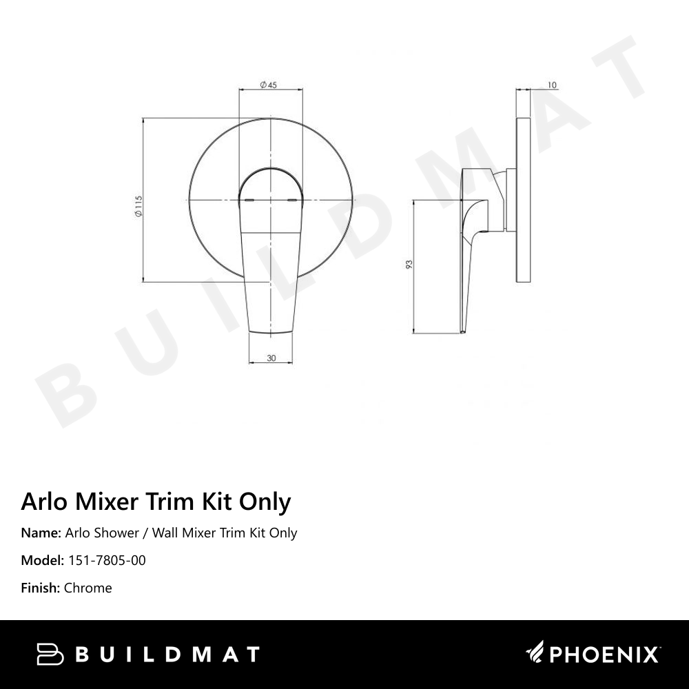 Arlo Shower / Wall Mixer Trim Kit Only Chrome