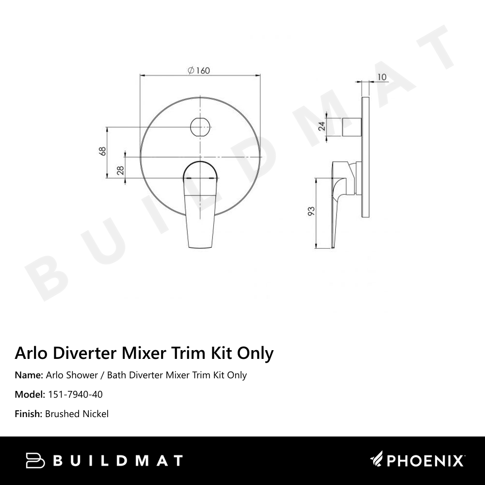 Arlo Shower / Bath Diverter Mixer Trim Kit Only Brushed Nickel