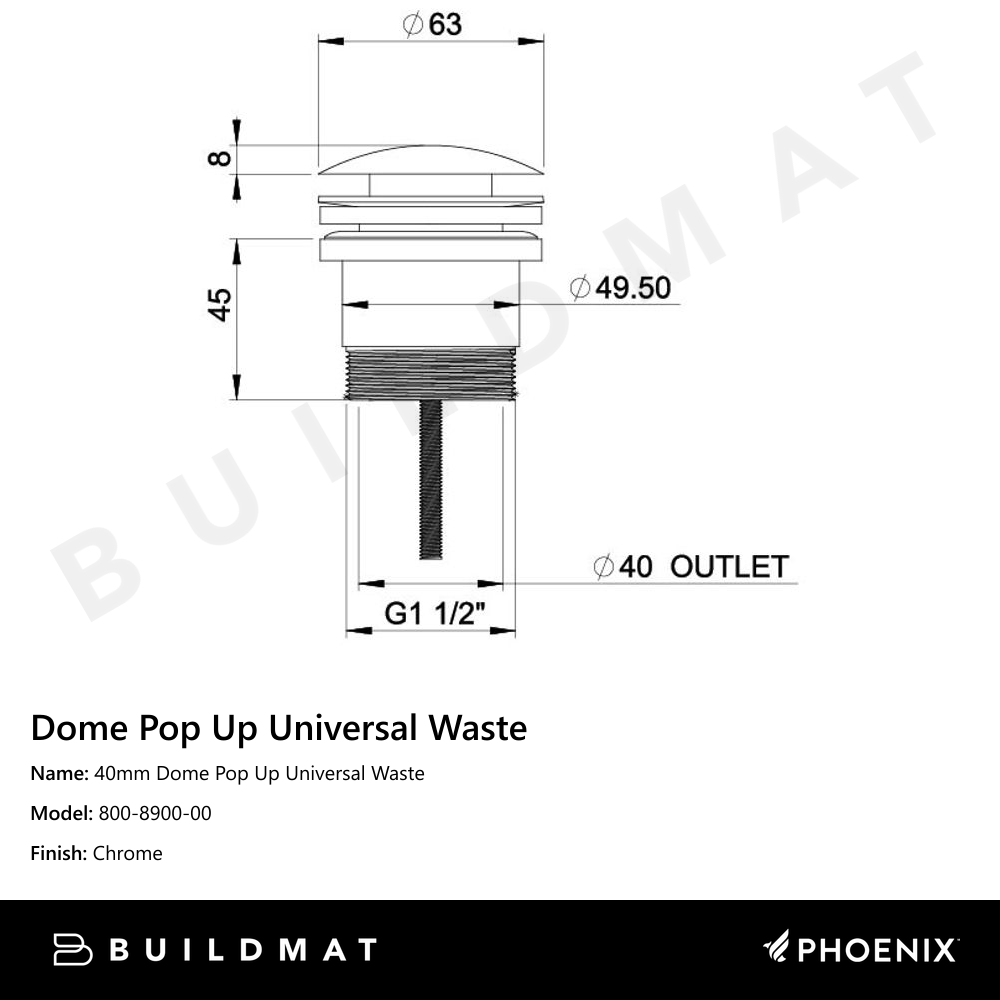 40mm Dome Pop Up Universal Waste Chrome