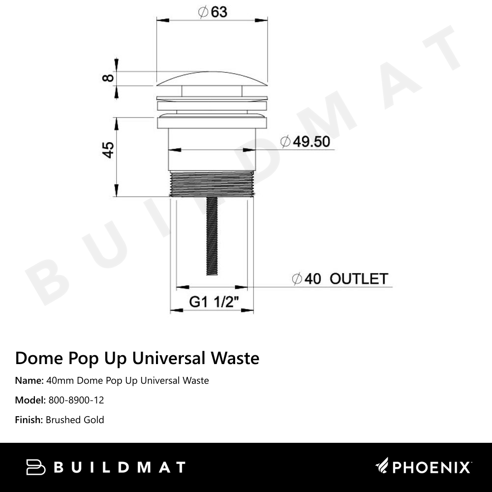 40mm Dome Pop Up Universal Waste Brushed Gold