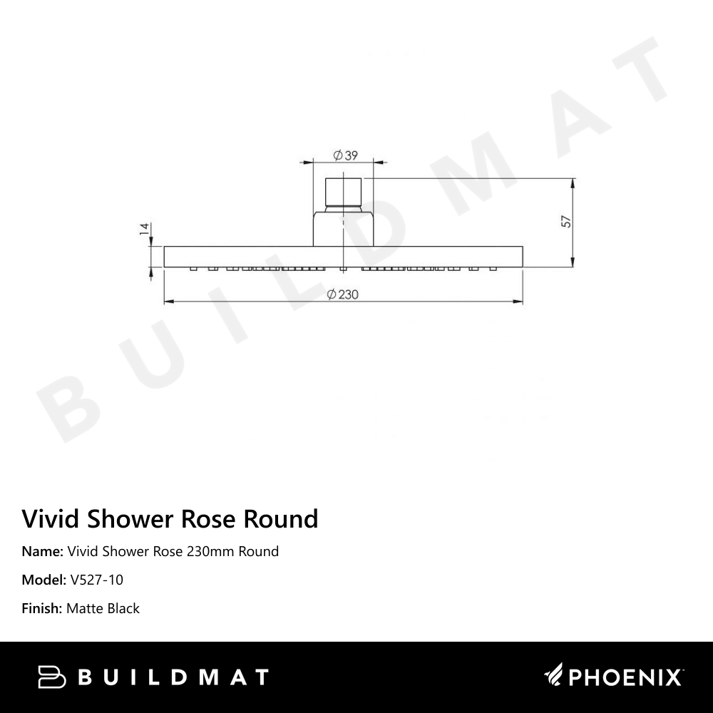 Vivid Shower Rose 230mm Round Matte Black