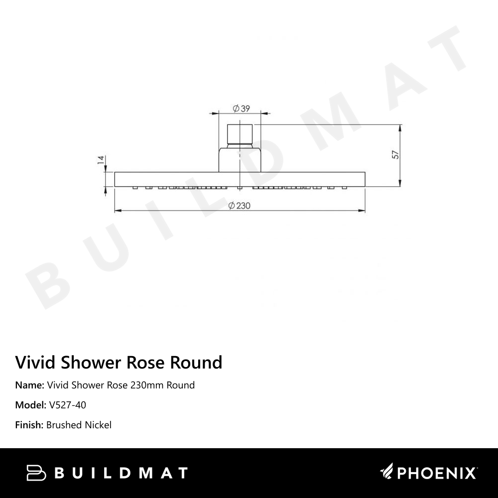 Vivid Shower Rose 230mm Round Brushed Nickel