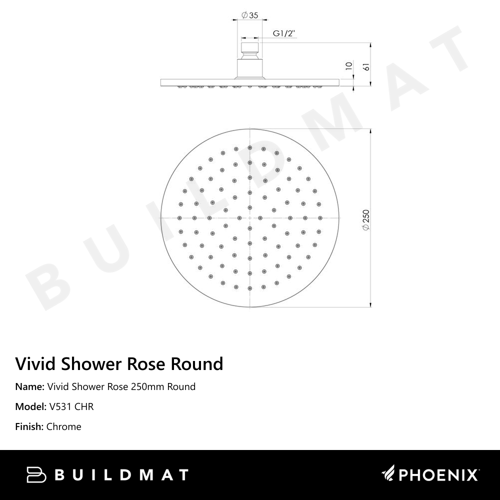 Vivid Shower Rose 250mm Round Chrome