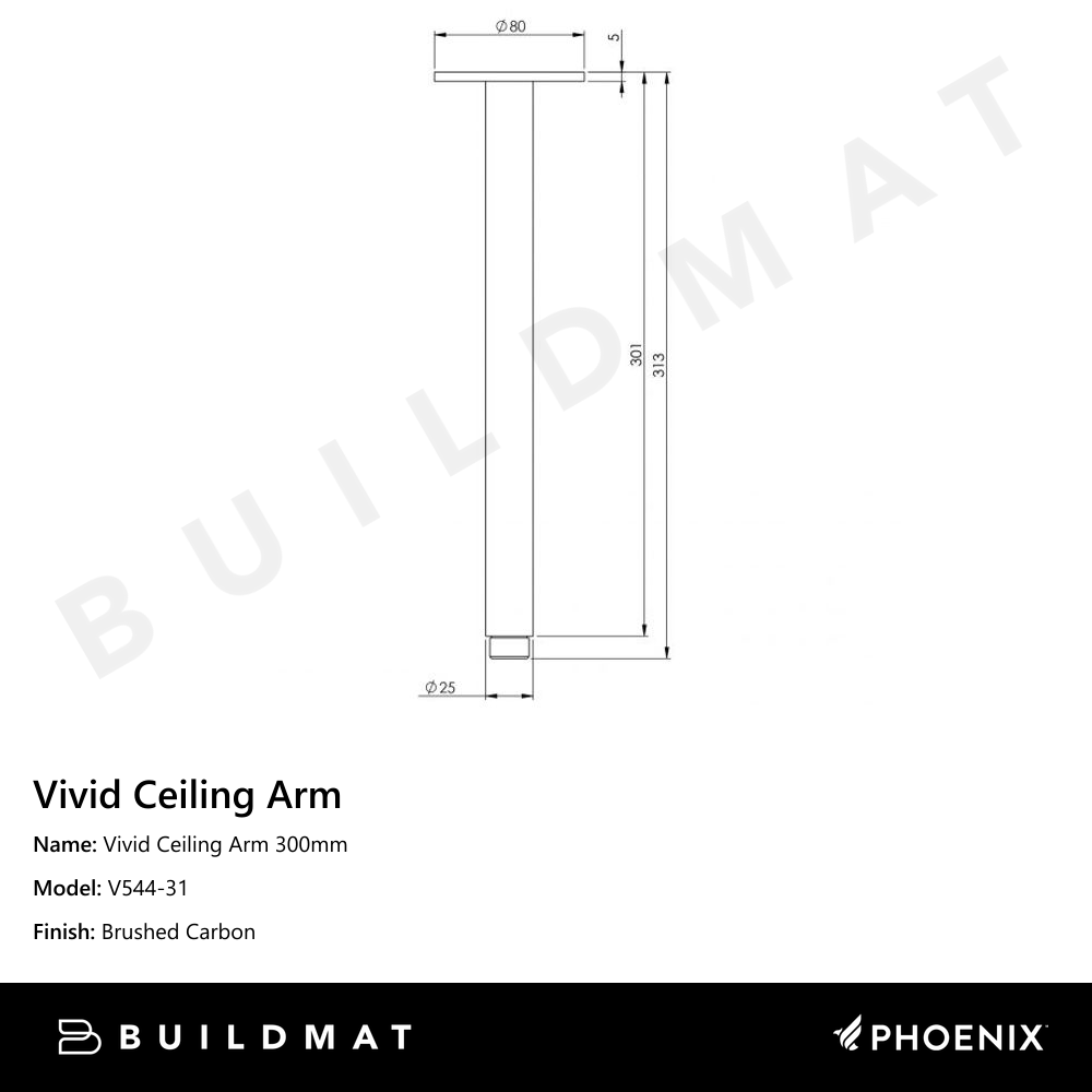 Vivid Ceiling Arm 300mm Brushed Carbon