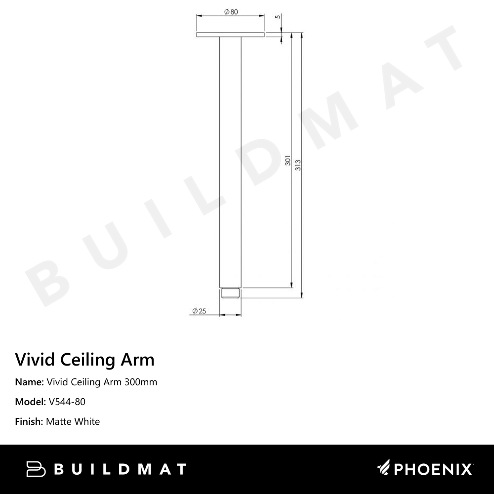 Vivid Ceiling Arm 300mm Matte White