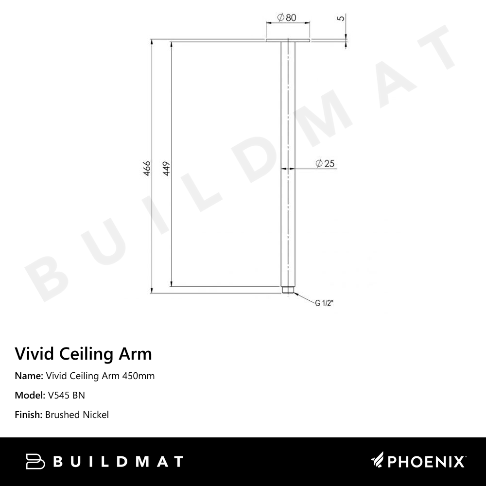 Vivid Ceiling Arm 450mm Brushed Nickel