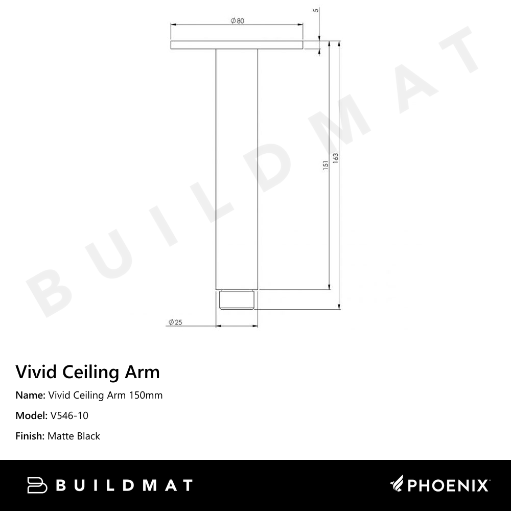 Vivid Ceiling Arm 150mm Matte Black