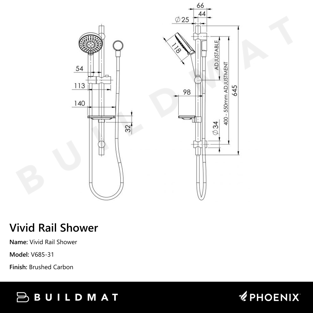 Vivid Rail Shower Brushed Carbon