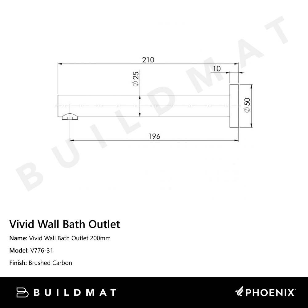 Vivid Wall Bath Outlet 200mm Brushed Carbon