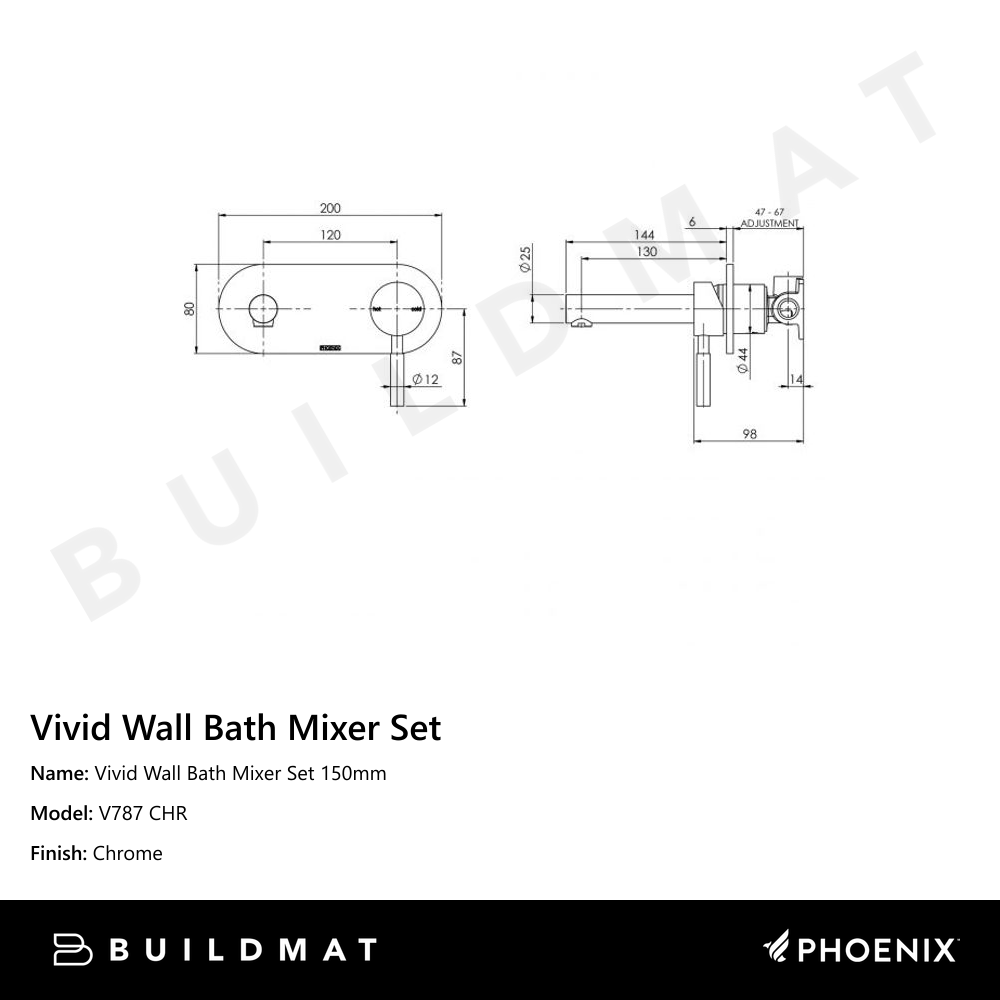 Vivid Wall Bath Mixer Set 150mm Chrome