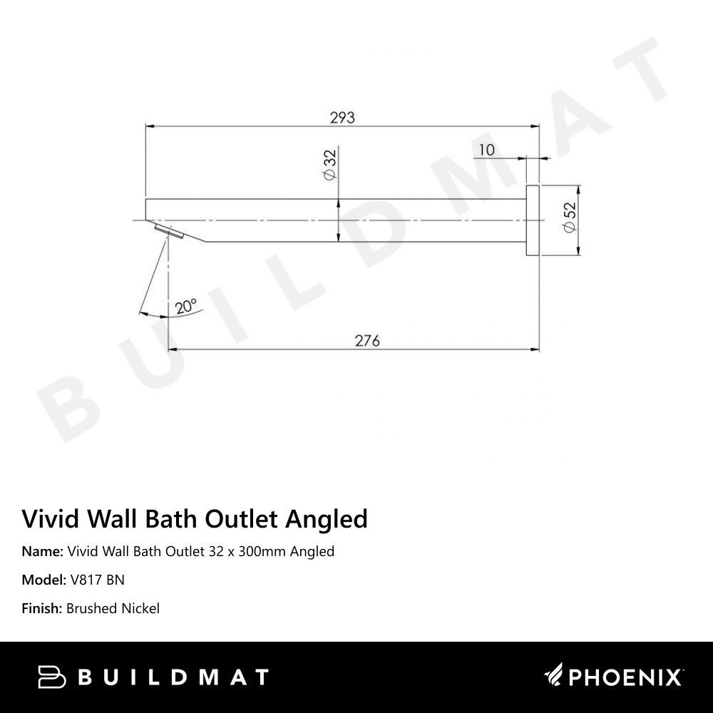 Vivid Wall Bath Outlet 32 x 300mm Angled Brushed Nickel