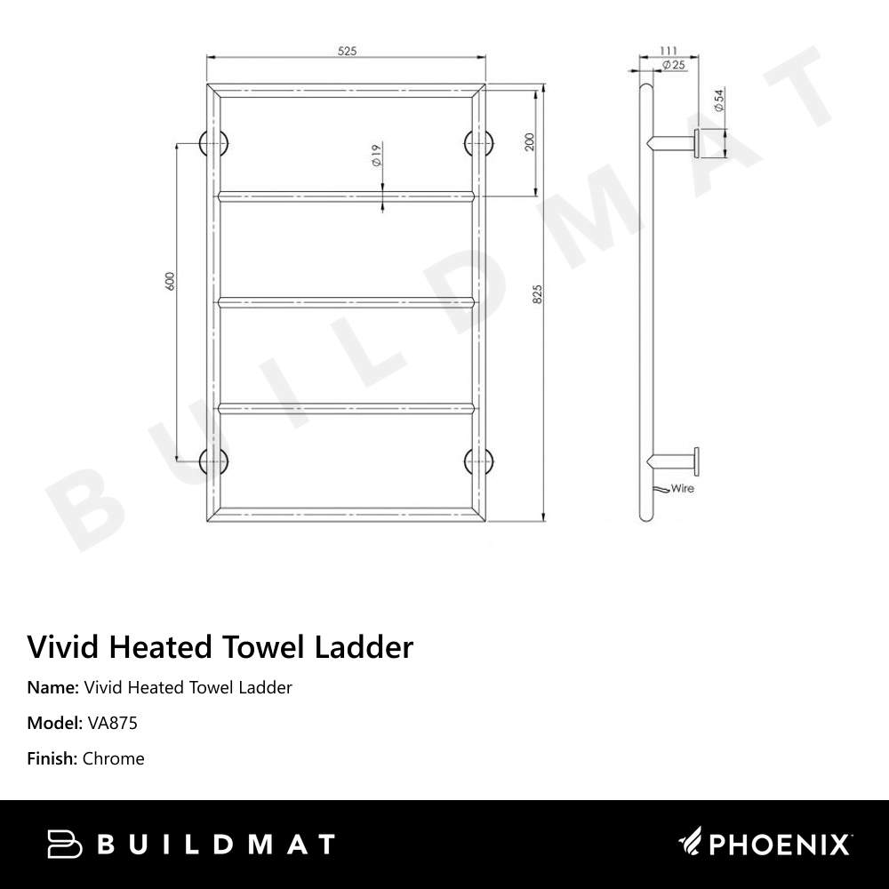 Vivid Heated Towel Ladder Chrome