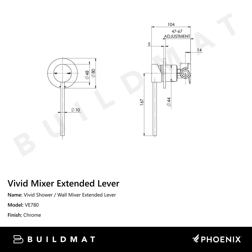 Vivid Shower / Wall Mixer Extended Lever Chrome