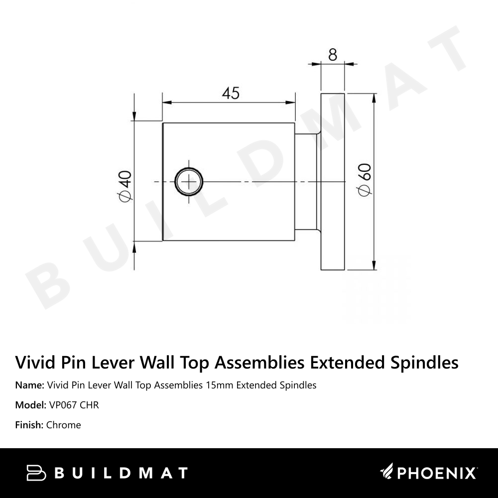 Vivid Pin Lever Wall Top Assemblies 15mm Extended Spindles Chrome