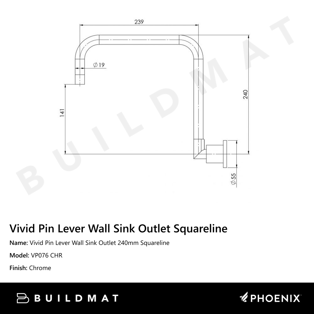 Vivid Pin Lever Wall Sink Outlet 240mm Squareline Chrome