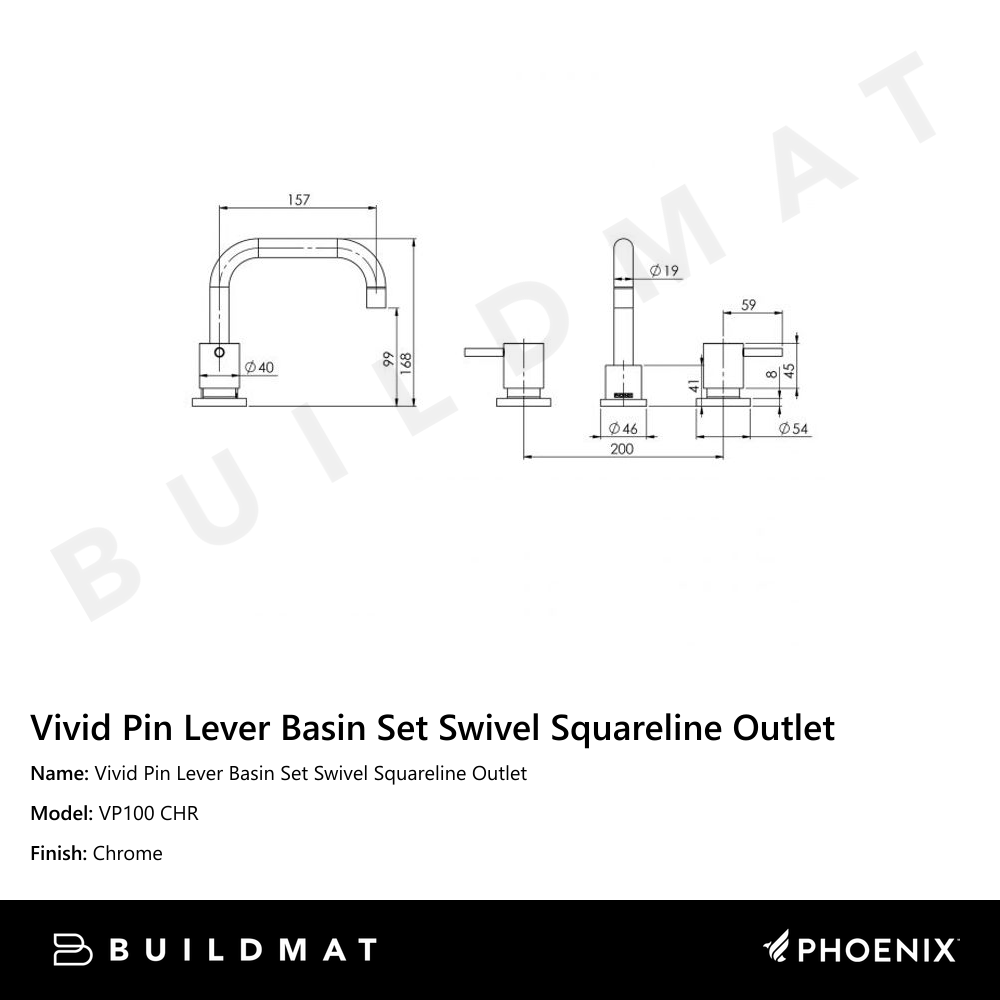 Vivid Pin Lever Basin Set Swivel Squareline Outlet  Chrome