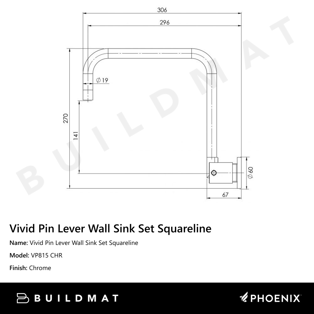 Vivid Pin Lever Wall Sink Set 240mm Squareline Chrome