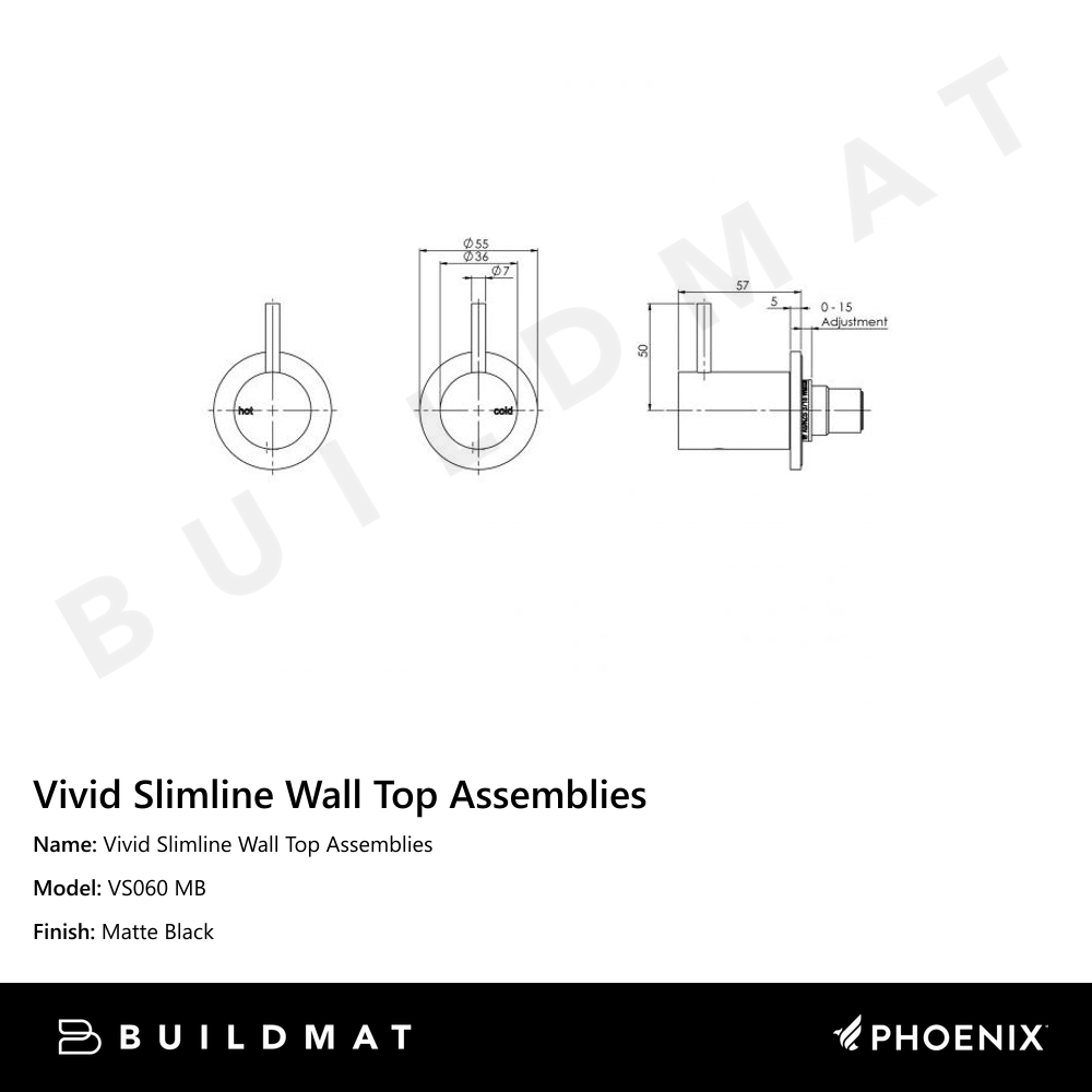 Vivid Slimline Wall Top Assemblies Matte Black