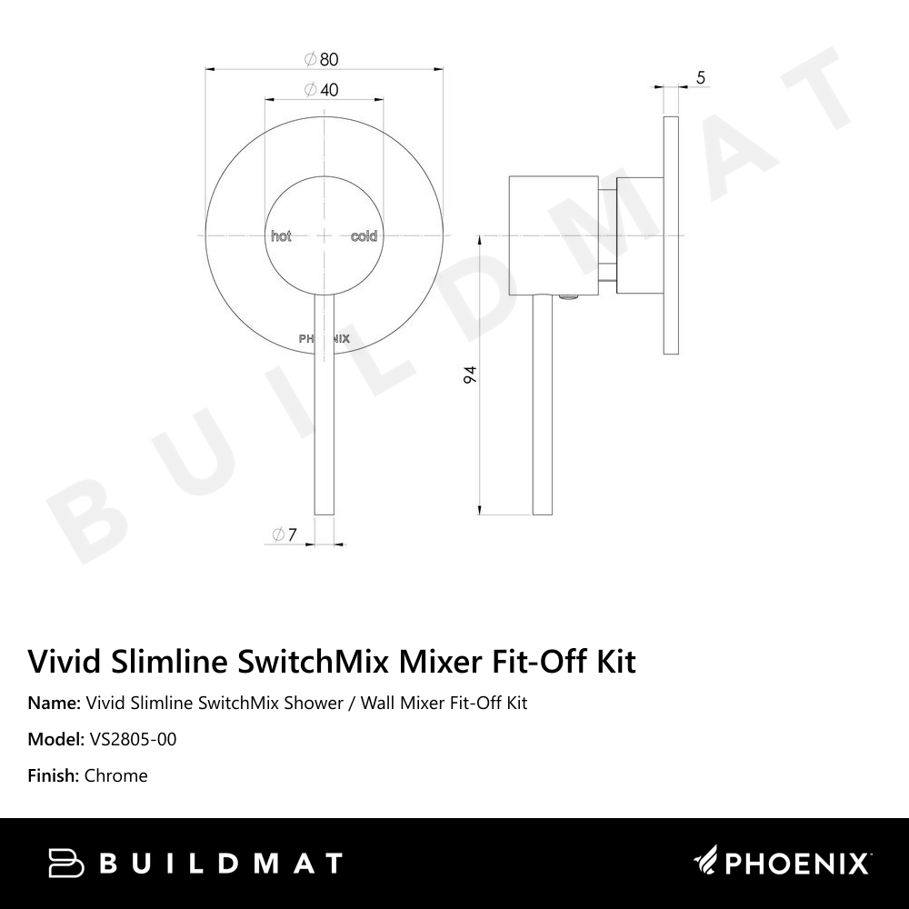 Vivid Slimline SwitchMix Shower / Wall Mixer Fit-Off Kit  Chrome