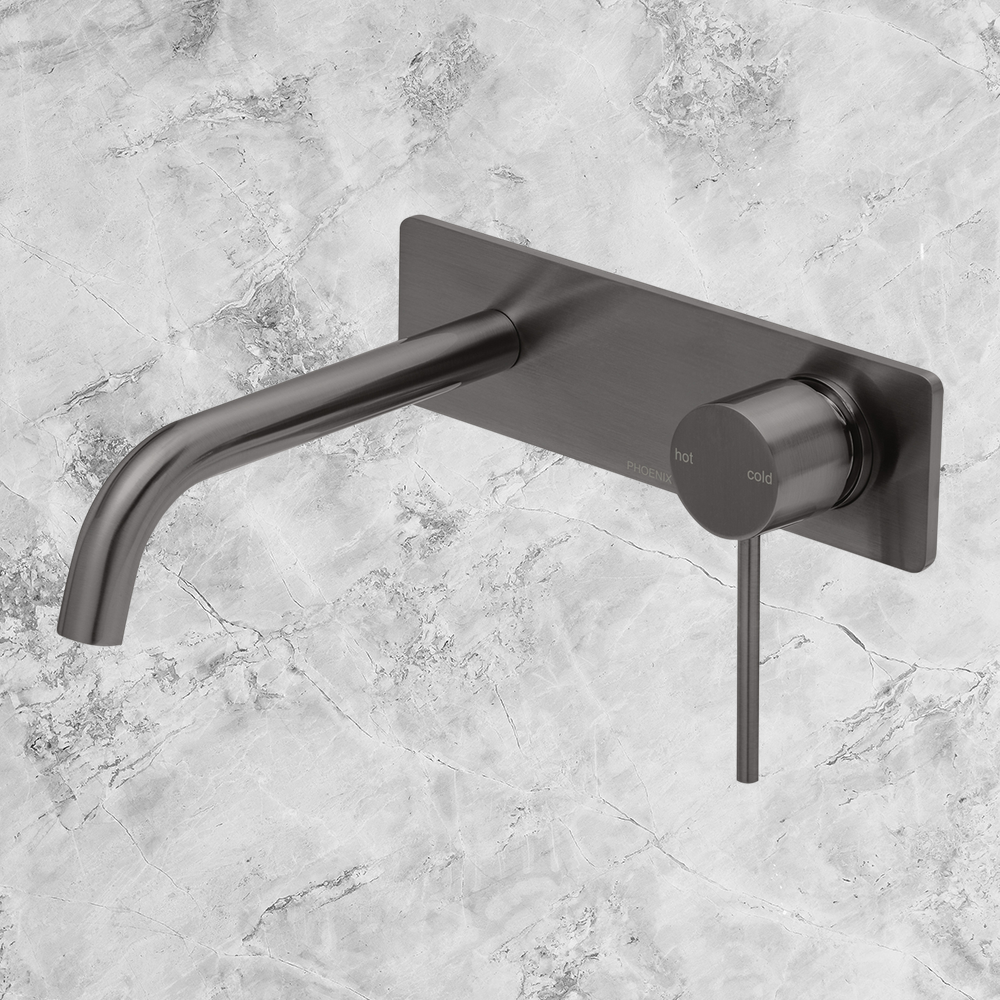 Vivid Slimline SwitchMix Wall Basin / Bath Mixer Set 180mm Fit-Off Kit Brushed Carbon