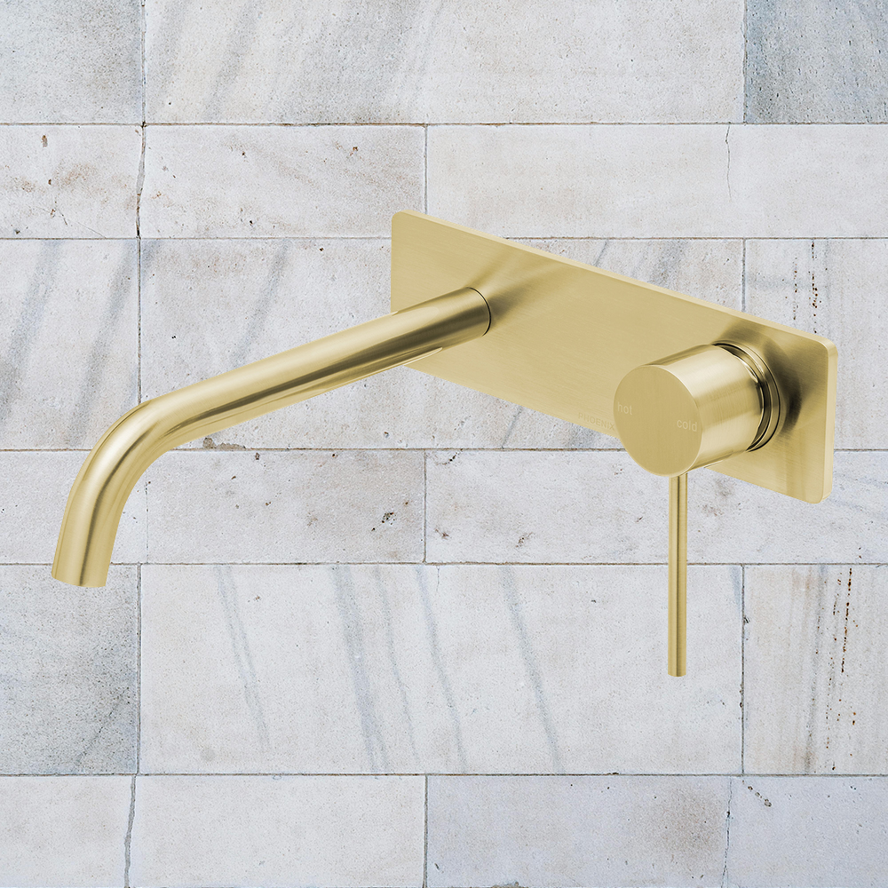 Vivid Slimline SwitchMix Wall Basin / Bath Mixer Set 230mm Fit-Off Kit Brushed Gold