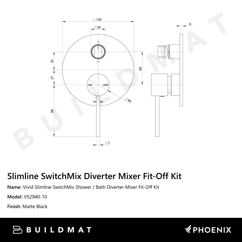 Vivid Slimline SwitchMix Shower / Bath Diverter Mixer Fit-Off Kit  Matte Black