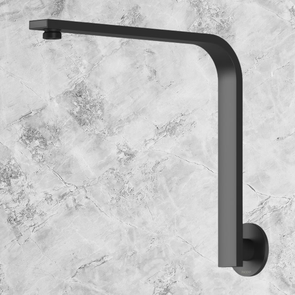 Vivid Slimline High-Rise Shower Arm Round Plate Matte Black