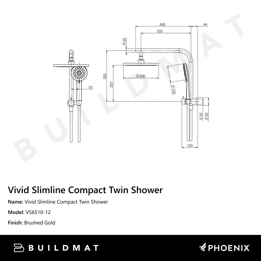 Vivid Slimline Compact Twin Shower Brushed Gold