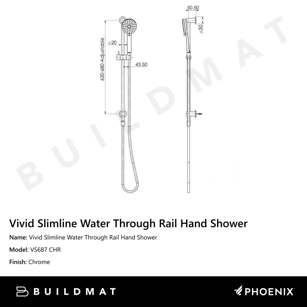 Vivid Slimline Water Through Rail Shower Chrome