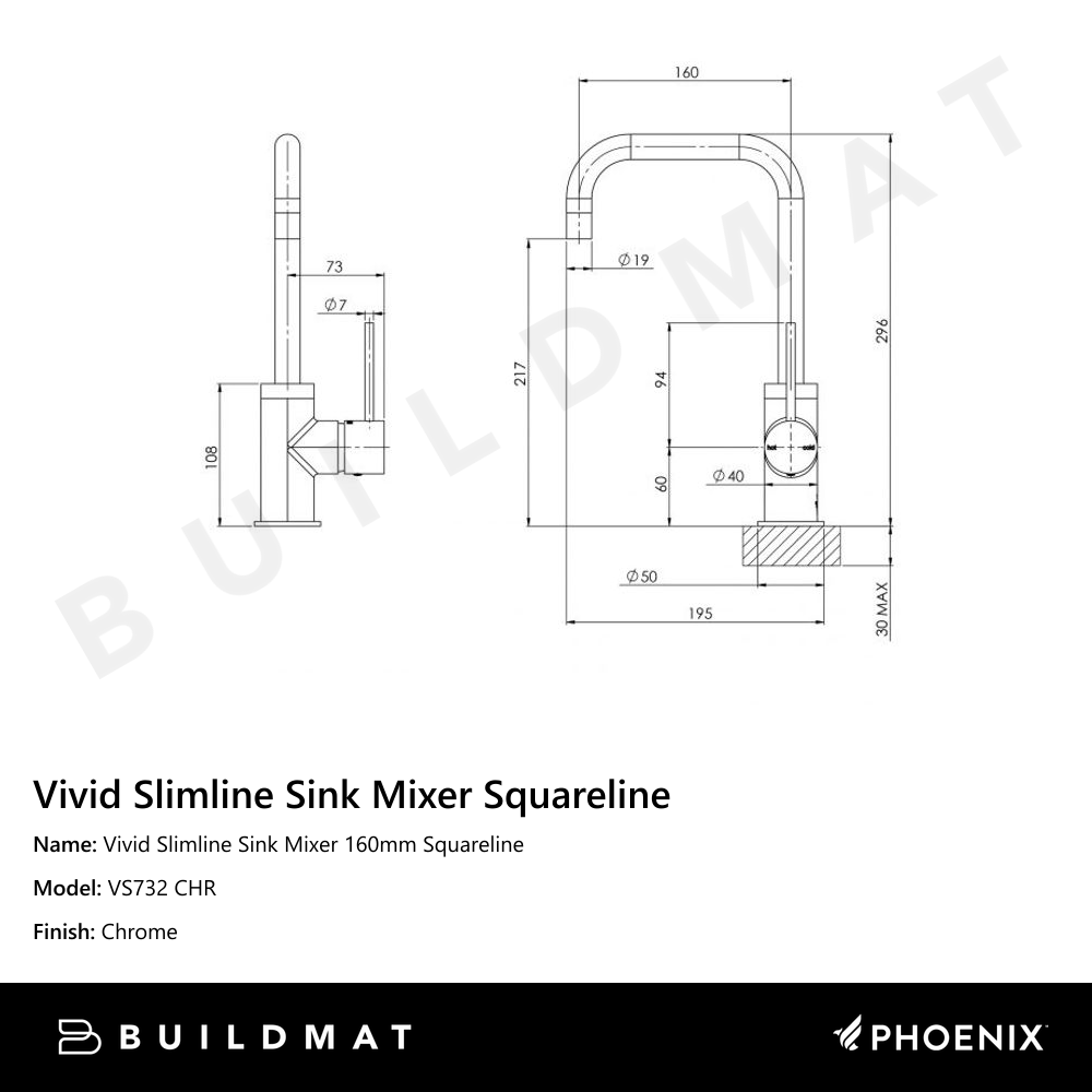 Vivid Slimline Sink Mixer 160mm Squareline Chrome