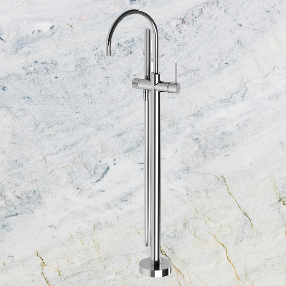 Vivid Slimline Floor Mounted Bath Mixer with Hand Shower Chrome